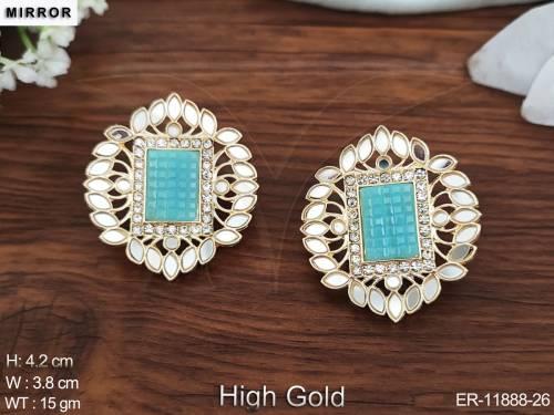 Antique Jewelry High Gold Polish Fancy Mirror Work Design Party Wear  Beautiful Antique Stud Earrings 