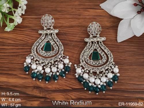 clustered-pearl-white-rodium-polsih-fancy-style-party-wear-antique-long-dangle-earring