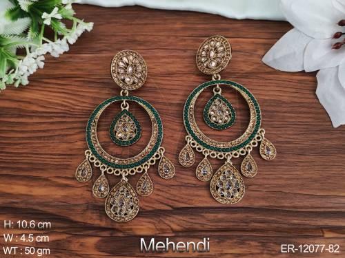 Designer Fancy Style Party wear Beautiful Mehendi Polish Antique Jewellery Antique Long Dangler Earring      