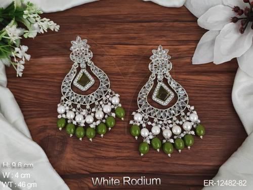 antique-jewelry-white-rodium-polish-party-wear-fancy-design-cluster-pearls-long-antique-earrings-
