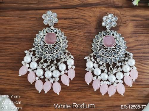 clustered-pearl-white-rodium-desinger-party-wear-fancy-style-antique-jewellery-anique-long-dangler-earring-