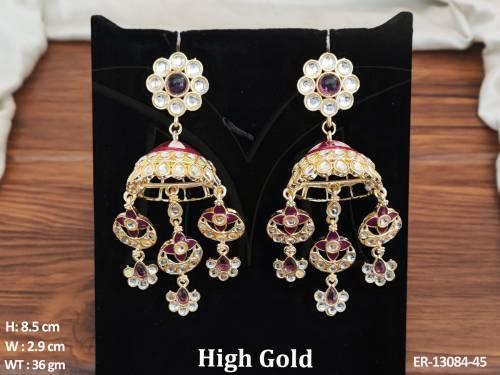 High Gold Polish Meenakari Design Fancy Style Antique Earrings