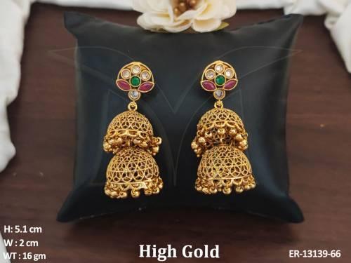 Golden Clustered Pearls High Gold Polish Antique Jhumka Earrings
