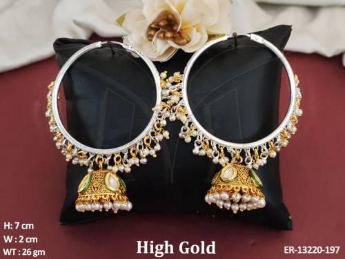 clustered-pearl-design-high-gold-polish-party-wear-antique-jhumka-earrings-