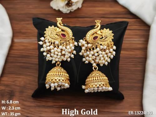 High Gold Polish Fancy Style Party wear Beautiful Antique Design Jhumka Earring 