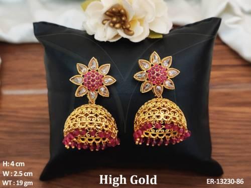 High Gold Polish Antique Jhumka Designer Wear Antique Earrings 
