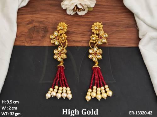 Antique Jewellery Plain Gold High Gold Polish Clustered Pearl Designer Earrings 