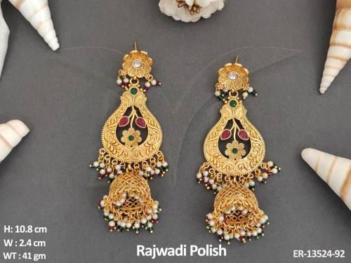 clustered-pearl-designer-rajwadi-polish-fancy-style-antique-long-earrings-