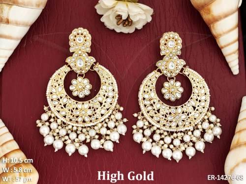 Antique High Gold Polish Jewellery Clusterpearls Designer Wear Antique Earrings 