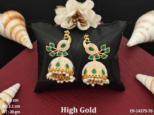 Antique Jewellery Clusterpearls Antique Peacock Design High Gold Polish Jhumka Earrings  