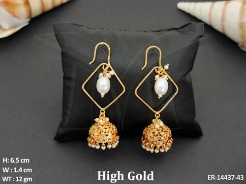 antique-jewellery-high-gold-polish-clustered-pearl-party-wear-earrings-