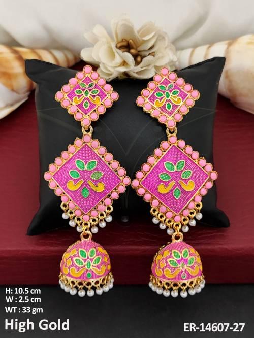 Antique Jewellery With Meenakari Design High Gold Polish Jhumka Earrings