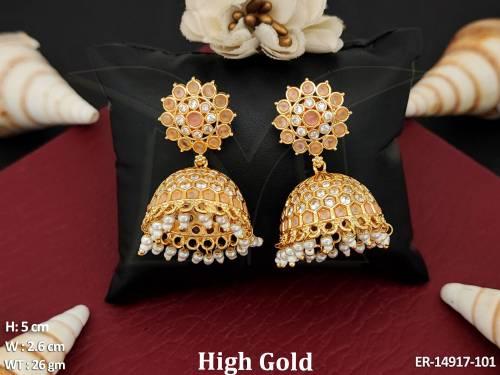 Antique Jewellery Fancy Design High Gold Polish Jhumka Earrings 