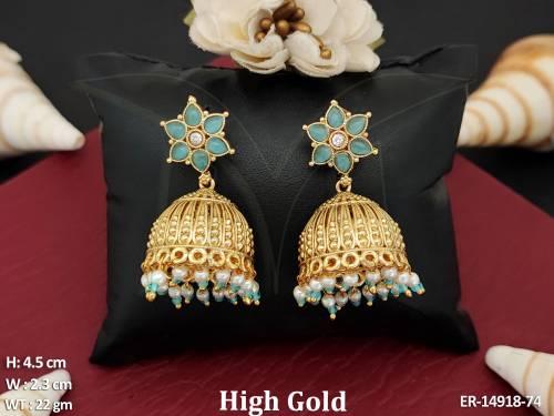 Artificial Jewellery High Gold Polish Designer Antique Jhumka Earrings 
