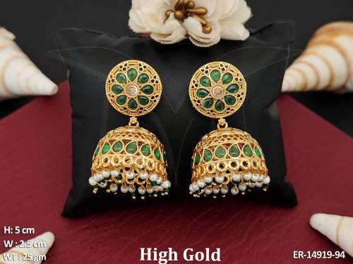 Beautiful Design High Gold Polish Party Wear Antique Jewellery Jhumka Earrings