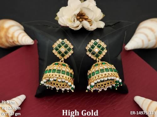 Designer Fancy Style High Gold Polish Party Wear Jhumka Earrings  