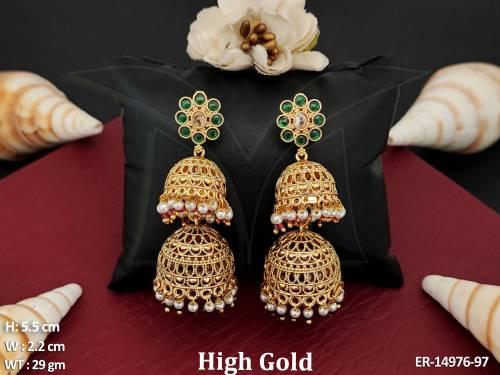 Antique jewelry High Gold Polish Double layer Party Wear Antique Jhumka Earring 