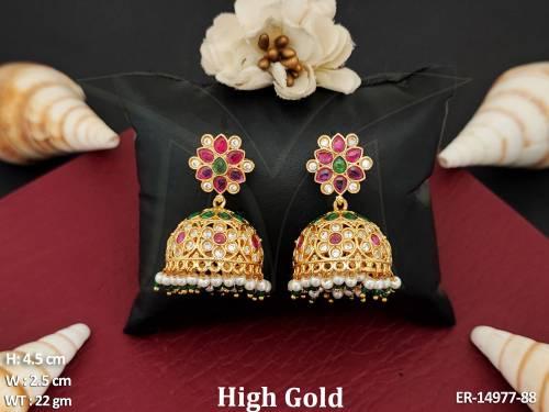 Antique Jewelry High Gold Polish Party Wear Fancy Design Antique Jhumka Earrings  