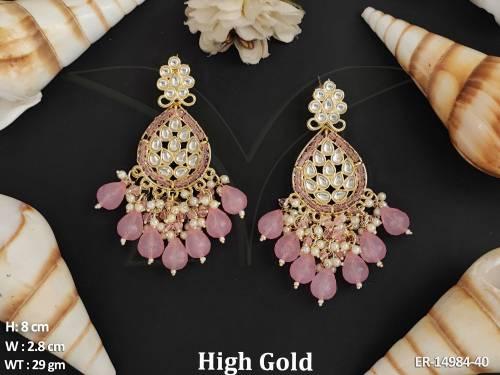Antique  Designer High Gold Polish Clustered Pearl Party Wear Earrings 