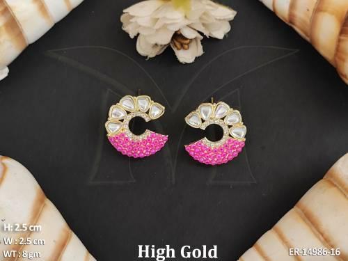 Antique Beautiful High Gold Polish Full Stone Fancy Style Earrings 