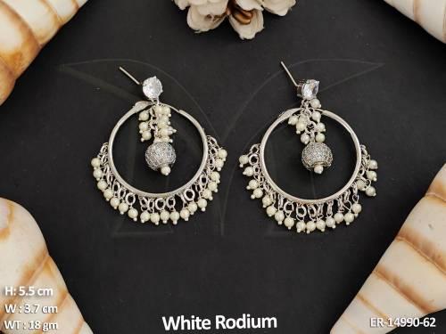 Antique Jewellery White Rodium Party Wear Earnings  — ER-14990-62