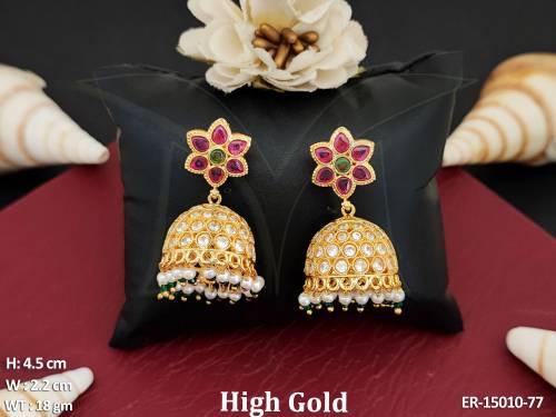 Designer Full Stone High Gold Polish Party Clustered Pearl Wear Earrings  