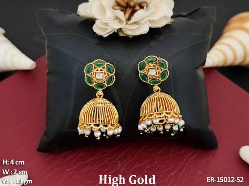 Antique Jewellery Designer High Gold Polish Clustered Pearl Earrings  