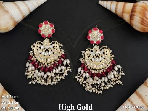 Antique Jewelry Cluster Pearls High Gold Polish  Party Wear Antique Earrings 