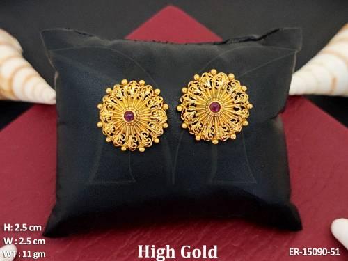 Antique Jewellery Fancy Design High Gold Polish Party Wear Earrings 