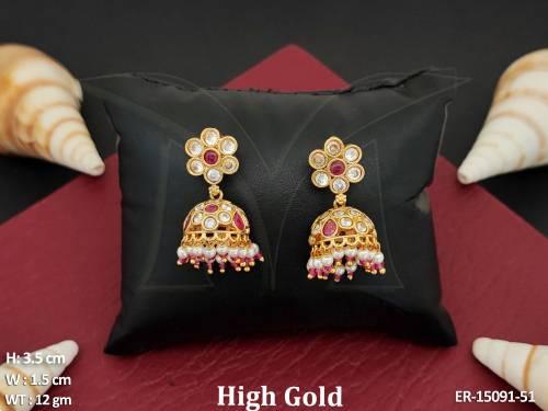 Antique jewelry High Gold Polish Cluster Pearl Party Wear Fancy Antique Jhumka Earrings 