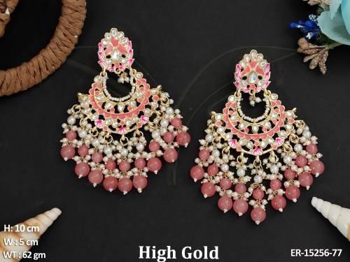 Antique Jewellery Stylish High Gold Polish Cluster Pearls Earrings 