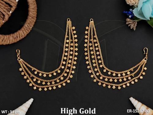 Antique Jewellery High Gold Polish Fancy Designer Kaan Chain Earring