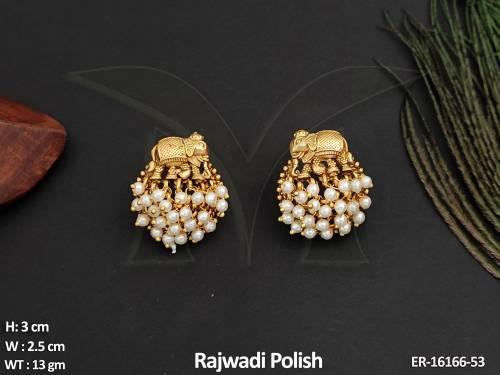 Beautiful Designer Rajwadi Polish Clustered Pearl Fancy Style Earrings  