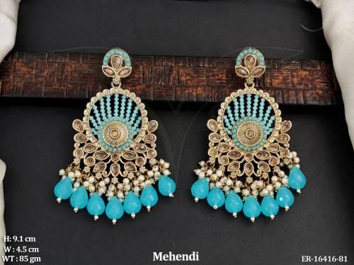designer-full-stone-mehendi-polish-clustered-pearl-earrings-