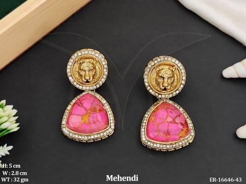 Antique Earring Set with Full Stones & Mehendi Look 