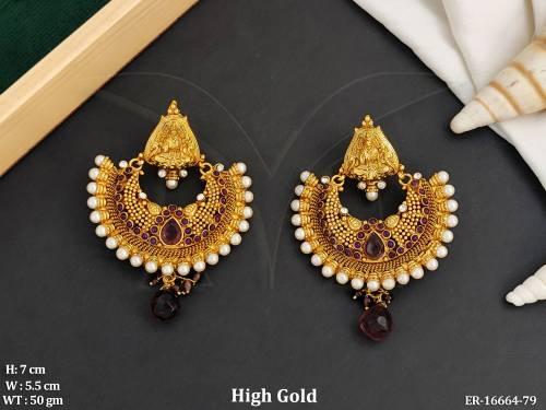Traditional High Gold Polish Antique Earring Set And Party Wear 