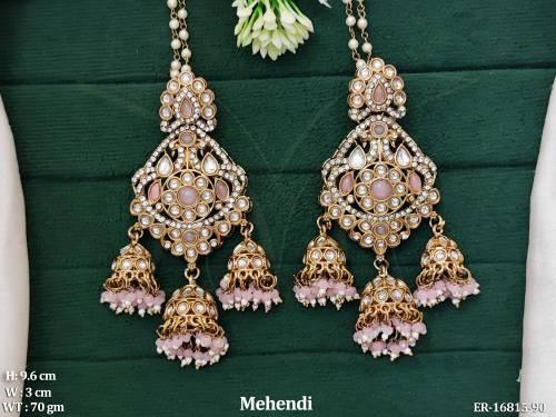 Antique Jewellery Mehendi Polish Jhumka Earrings  
