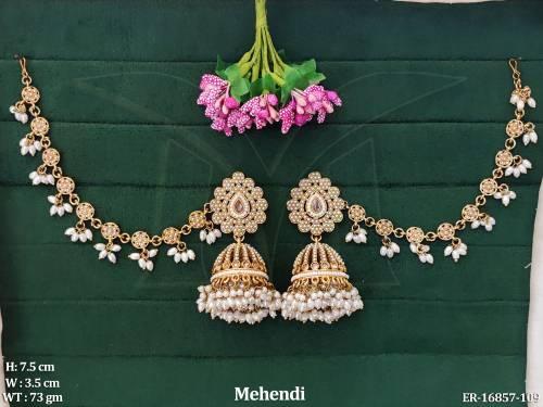 Beautiful Design Mehendi Polish Jhumka Earrings   