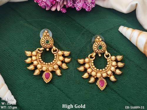 Beautiful Design High Gold Polish Full Stone Earrings  