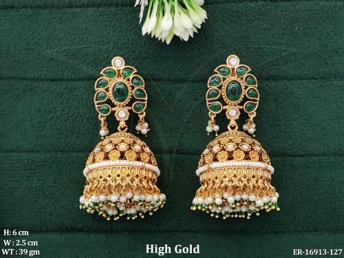 Antique Design High Gold Polish Jhumka Earrings  