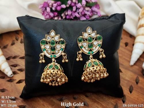 Antique High Gold Polish Full Stone Jhumka  Earrings  