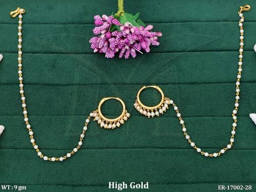 Antique Designer High Gold Polish Clustered Pearl Earrings  