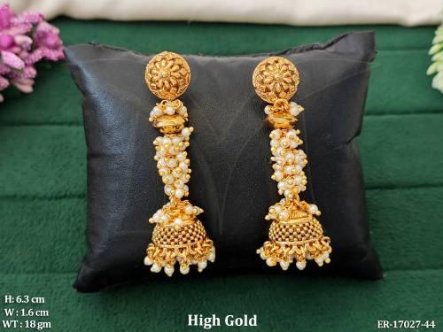 Designer High Gold Polish Party Wear   Jhumka Earrings  