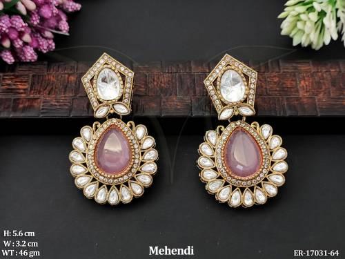 Designer Mehendi Polish Full Stone Earrings   
