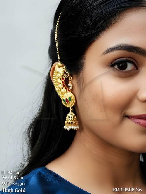 Antique Peacock Jhumka Earrings High Gold Finish