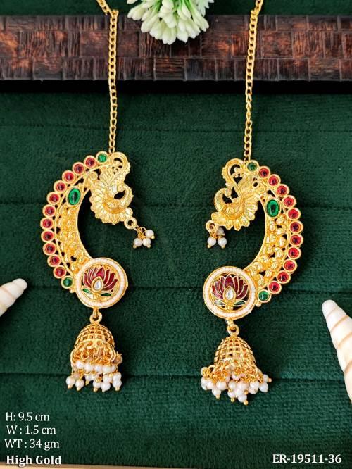 Antique Peacock Lotus Jhumka Earrings High Gold Finish