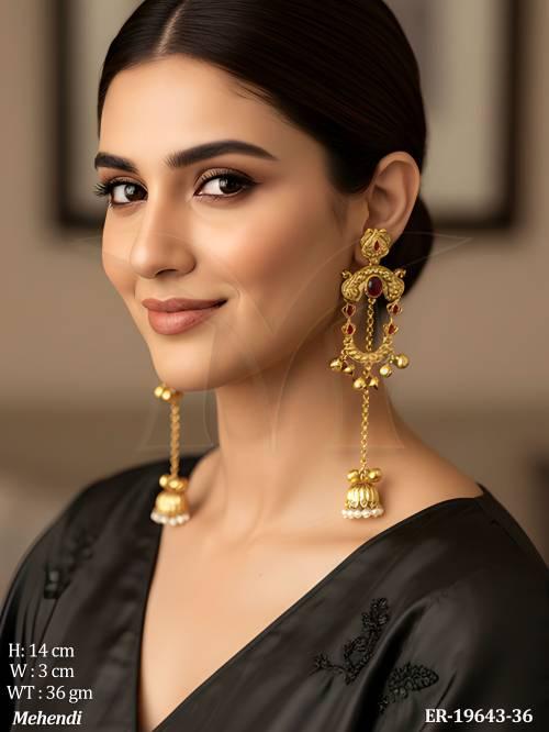Traditional Antique Full Stone Long Jhumka Earrings