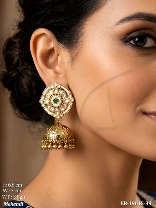 Antique Mehandi Pearl Stud Jhumka Earrings