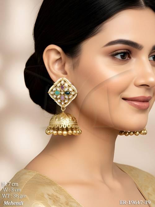 Traditional Mehandi Polish Floral Jhumka Earrings