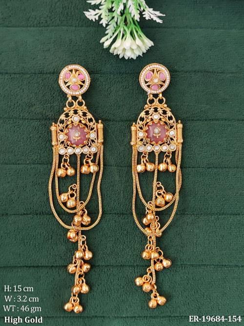 High Gold Traditional Jhumka Style Earrings Antique Long Chain Earrings